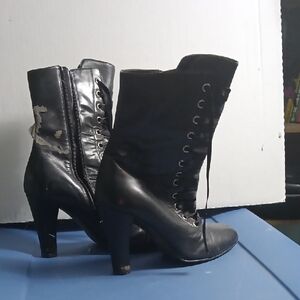 Black Lace-Up Heeled Boots